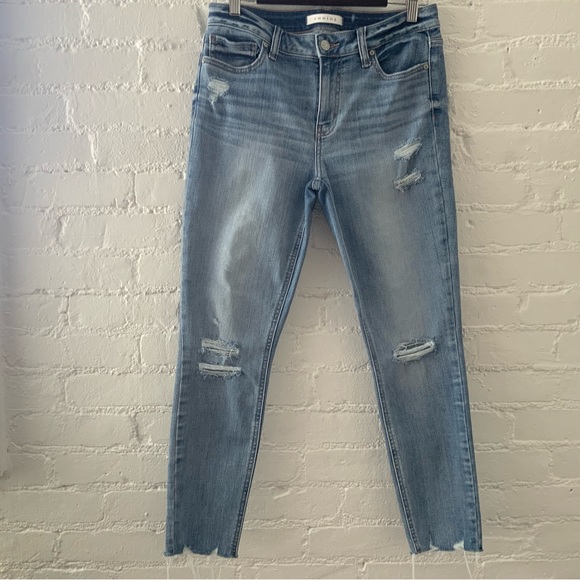 eunina Denim - Eunina Jude Mid Rise Cropped  Skinny Distressed Jeans Medium Wash Size 9/29